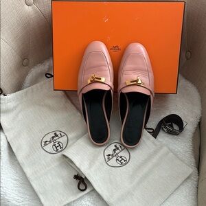 Authentic Hermes OZ Mule in Rose Aube and Rose Gold Plated Hardware in Size 36